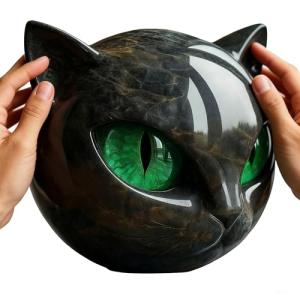 JACKANNA Escultura de gato negro tallada a mano de piedra c…