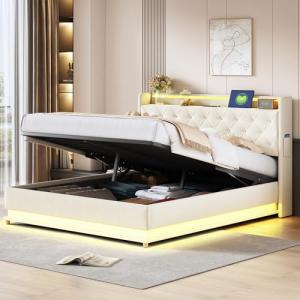 Moimhear Cama acolchada LED de 160 x 200 cm, con puerto de…