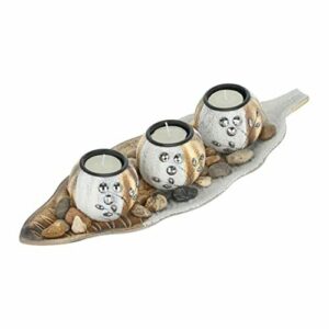 Relaxdays Portavelas, 3 Candeleros, Bandeja Forma de Hoja,…