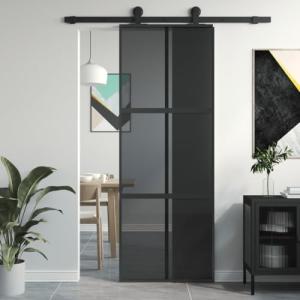 Homgoday Puerta corredera Vidrio Templado y Aluminio Negra…
