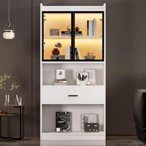 Curio - Vitrina con luz, estantes de almacenamiento con pue…