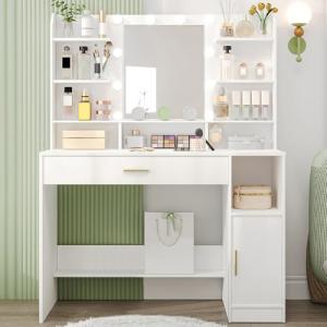 Hzuaneri Tocador de Maquillaje con Espejo, Luz LED de Brill…