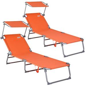 CASARIA® 2X Tumbonas con Parasol Jardín Playa Plegable Carg…