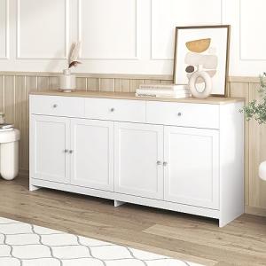 NNJN Aparador con vetas de madera blanca, cuatro puertas, c…