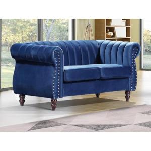 Vente-unique - Sofá Chesterfield 2 plazas de Terciopelo Azu…