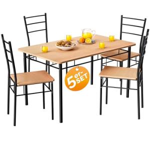 CASARIA® Mesa de Comedor con 4 Sillas Set 5 Pzs. Completo M…