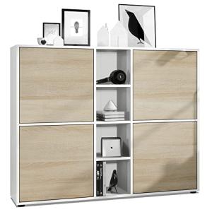 Vladon Highboard Cuba V3, Blanco Mate/Roble áspero - Aparad…