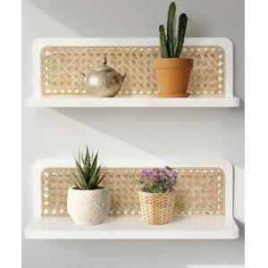Mazjoaru Estante de Pared Blanco Boho, Estantes de Ratan, D…