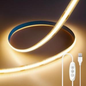 ShineBurky Tira de LED COB USB 5V 2M, Blanco Cálido 3000K R…