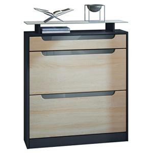 Vladon Mueble Zapatero Fiesta, Negro Mate/Roble áspero/Gris…