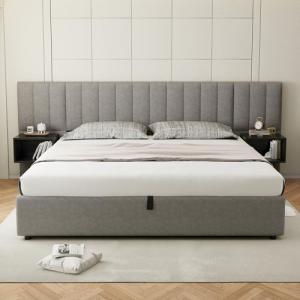 Moimhear Cama tapizada de 180 x 200 cm con dos mesitas de n…