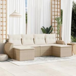 Conjunto de Jardín de 6 Piezas, Ratán Sintético Beige con C…