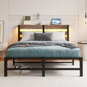 VERFARM Cama de 120 x 200 cm con LED, cama de metal con est…