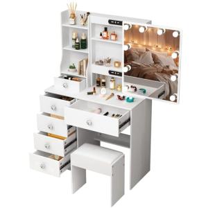 Ereousa Tocador de Maquillaje con Luz y Taburete, Mesa de M…