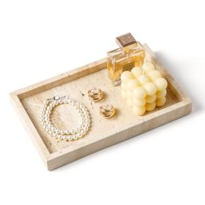 WORHE - Bandeja de cortesía de piedra travertina italiana p…