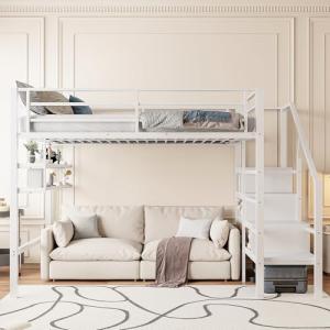 Moimhear Cama alta, 140 x 200 cm, cama de hierro, metal MDF…
