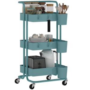 HOMCOM Carrito Auxiliar con Ruedas de 3 Niveles Carrito de…