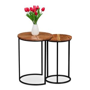 Relaxdays Mesas Auxiliares, Set 2, Madera de Acacia, Hierro…