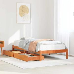 Vetnasa Cama sin colchón Madera Maciza de Pino marrón Cera…