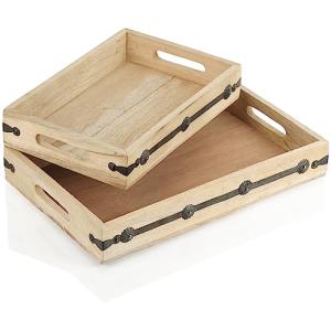 COM-FOUR® Juego de bandejas de 2 Piezas de Madera de Mango…