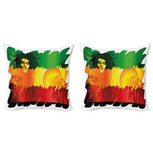 ABAKUHAUS Rasta Set de 2 Fundas para Cojín, Reggae Cantante…