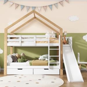 KecDuey Cama infantil,90 x 200 cm,litera con tobogán y esca…