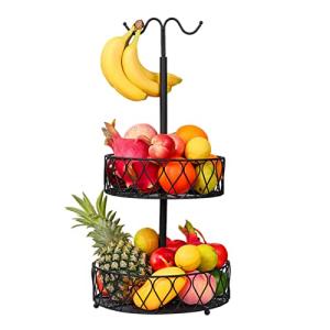 Yusheng Frutero de 2 pisos de metal con gancho para plátano…