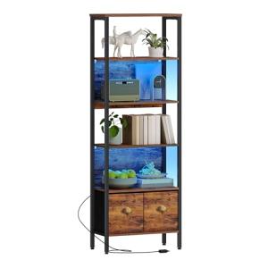 Hzuaneri Librería, Estantería con Luz LED, 2 Cajones, Estan…