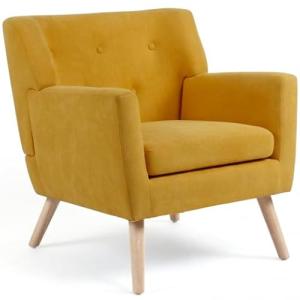 IDMarket - Sillón escandinavo LIV en tejido amarillo mostaz…