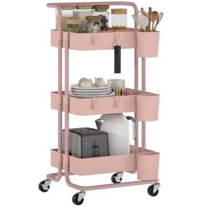 HOMCOM Carrito Auxiliar con Ruedas de 3 Niveles Carrito de…