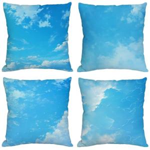 Fundas Cojines 80x80 cm Juego de 4 Azul Cojines Exterior Im…