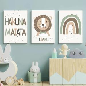 Genérico 3 Laminas Personalizadas Nombre Bebé Cuadro Arcoir…