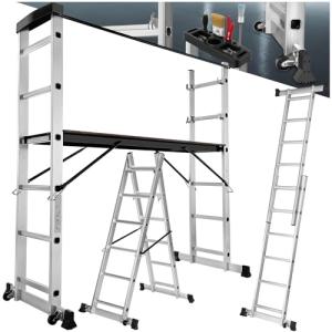 tectake® Escalera Plegable Aluminio, Escalera Telescópica M…