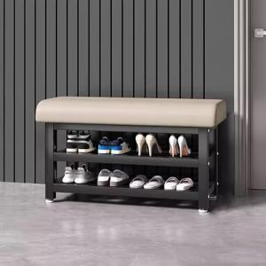 Banco de zapatos con asiento acolchado, 2 estantes, almacen…