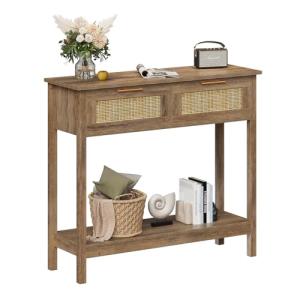 Trironsun Mesa consola con cajones de ratán y estante, mesa…