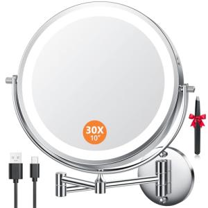 Auxmir Espejo Maquillaje con Luz 30X/1X Aumento Recargable…