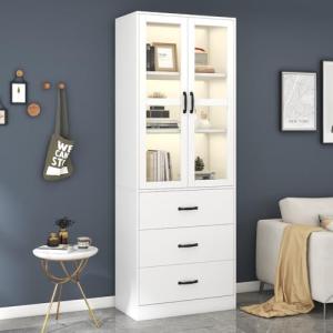 Vitrina Zubaliya blanca de 200 cm de alto con soporte con 3…