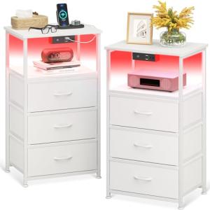Coleshome Mesitas de Noche Pack 2 Blanco, con Enchufe, 2 Pu…
