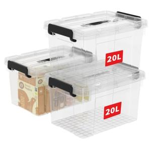 Cetomo 20L*3 Caja de Almacenamiento con Asa, Caja de Plásti…