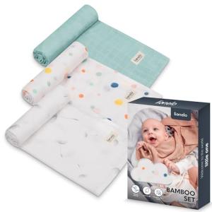 lionelo Bamboo Set 3 Piezas Mantas envolventes de bebé Natu…