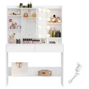 VASAGLE Tocador con Luces LED con Brillo Ajustable, Mesa de…