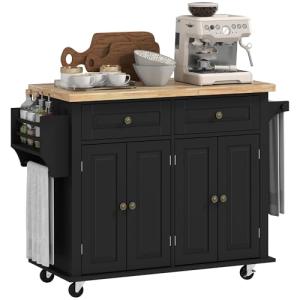 HOMCOM Isla de Cocina con Ruedas Carro de Cocina con 2 Cajo…