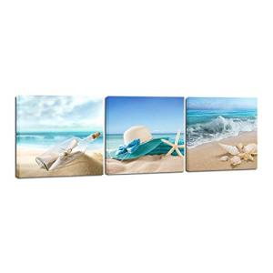 Wieco Art 3 paneles de estrellas de mar botella playa fotos…