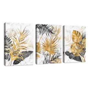 3Pcs Cuadros Decoracion Salon Modernos Mármol Oro Gris Hoja…
