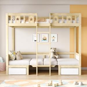 MSMOK Litera de 90 x 200 cm, cama/escritorio 2 en 1, auto a…
