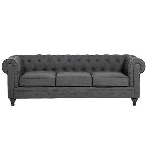Sofá Chesterfield 3 plazas tapizado gris brazos enrollados…