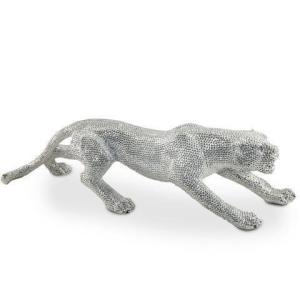 SIGRIS - Figura Leopardo Plateado Resina 83 cm - 59647SG