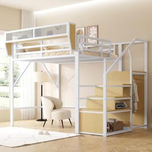Moimhear Cama alta de 140 x 200 cm con escalera de segurida…