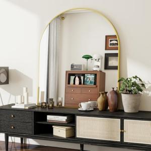 BEAUTYPEAK Espejo de pared arco con oro, 81 x 78 cm, marco…