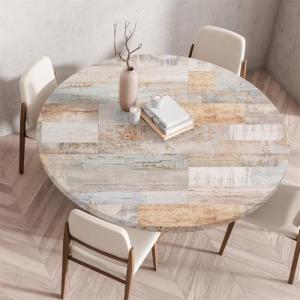 Chickwin Mantel Antimanchas Redondo, Grano de Madera 3D Man…